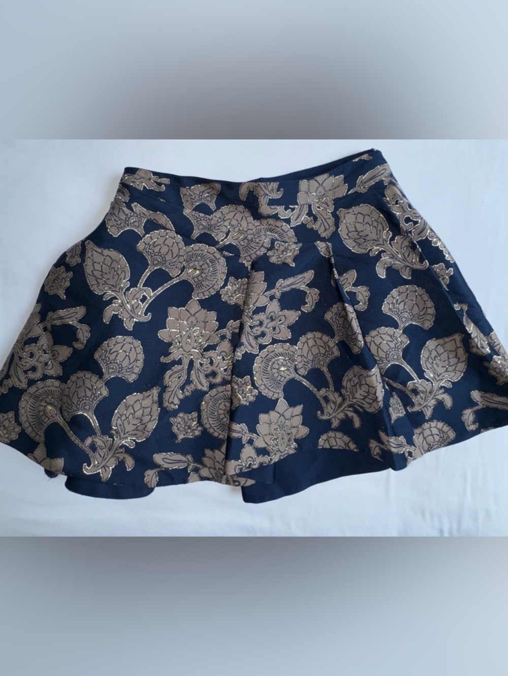 Roberto Cavalli Navy Skirt with Gold Floral Jacquard EUC